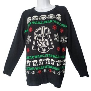 Star Wars Darth Vader Stormtrooper Ugly Christmas Sweater Knit Black Adult M‎